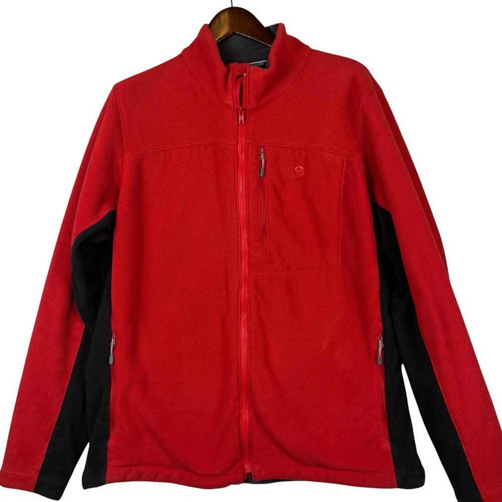 Mountain Hardwear Mens XL Red Black Fleece Jacket Full Zip Outdoor Hiking Layer